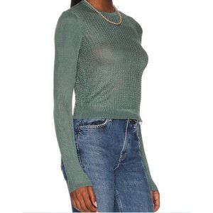 *NEW* Free People H2O Crew Mesh Cropped Long Sleeve Pullover Jade Size Medium